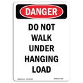 Signmission OSHA Danger, Portrait Do Not Walk Under Hanging Load, 18in X 12in Decal, 12" W, 18" L, Portrait OS-DS-D-1218-V-1762